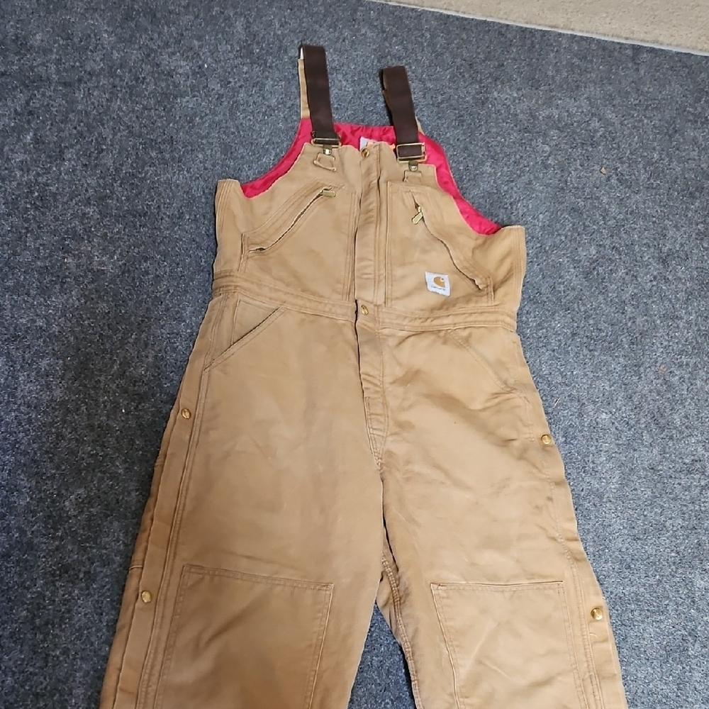Carhartt Mens Camel Brown Overalls with Red Quilt LINING 34 X 32 Great Condition